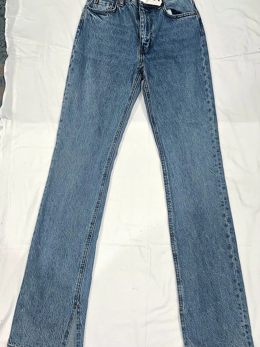 Zara High Rise Slim Fit Straight Leg Jeans Blue Waist 34 NWT